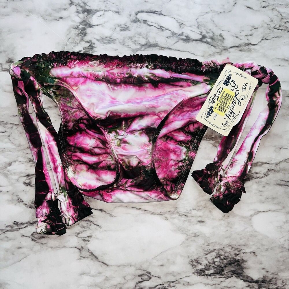 NWT Lucky Brand Tie Dye Pink Brown Side Ties Bikini Bottom Women Sm Beach Pool